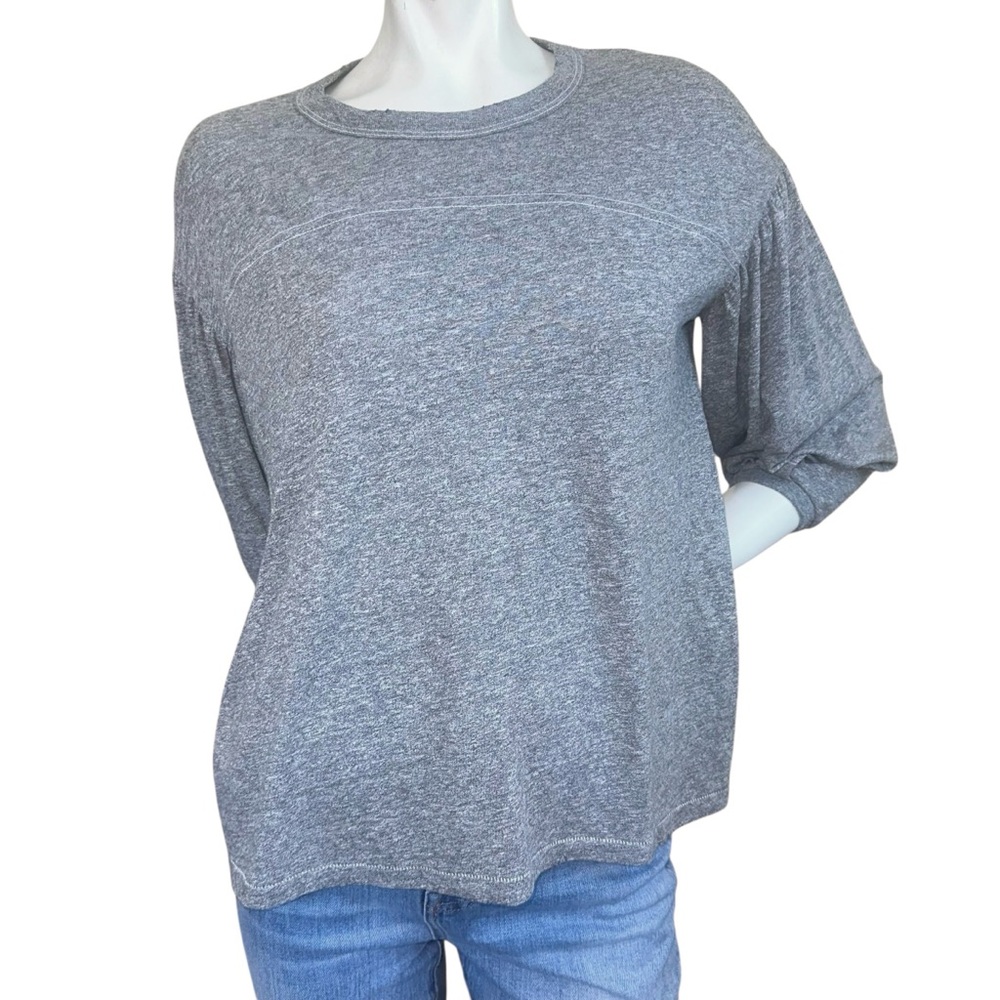 The GREAT. The Curve Tee Puff Sleeve in Heathered Gray Oversized Size 00
